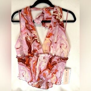 New Sweet Rain Pink Marble Swirl Halter Top. XL